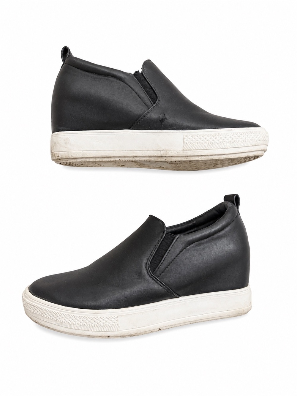 Wanted Black Slip-On Wedge Sneaker with White Platform Size 7.5 Casual Fashion